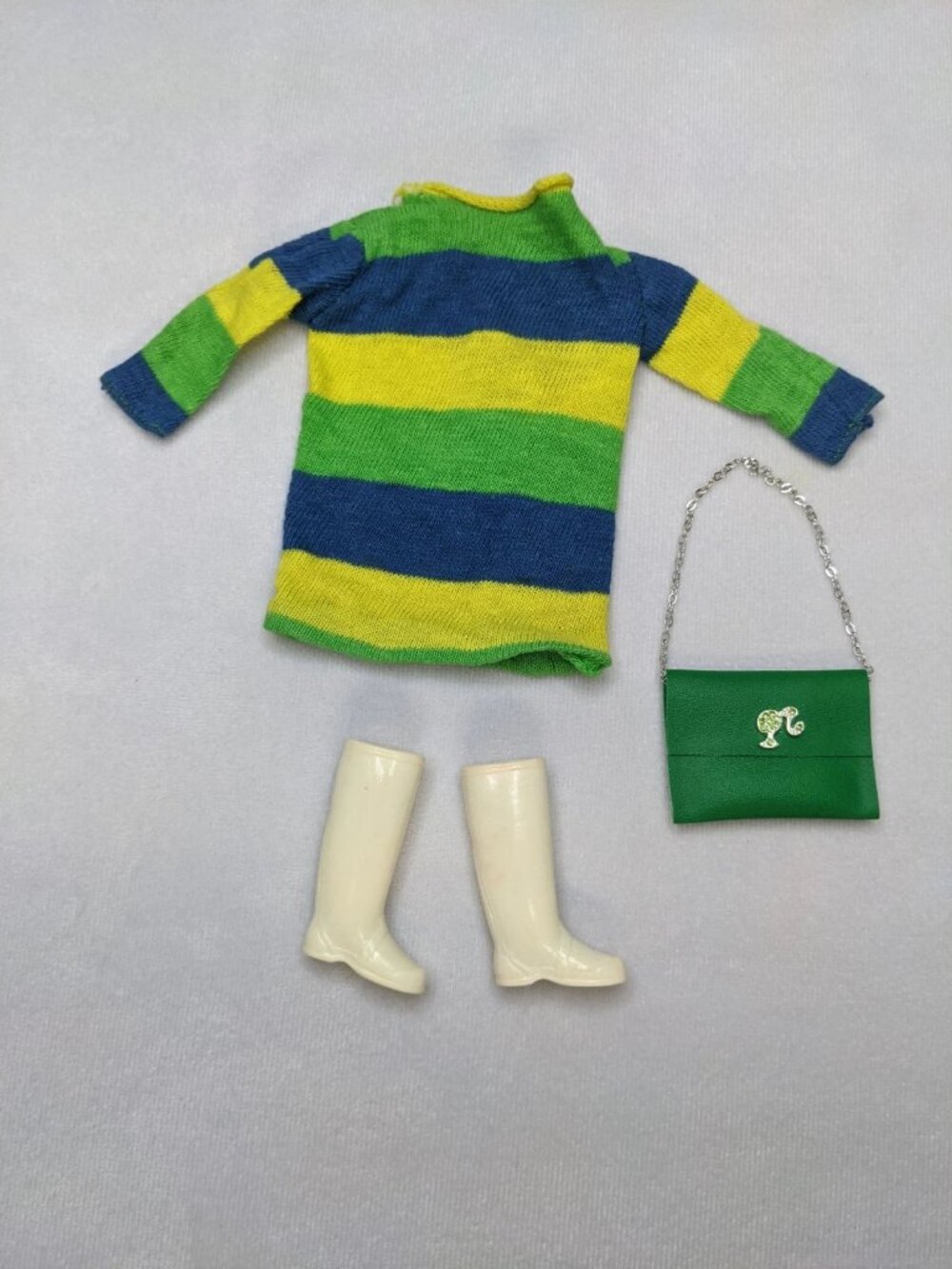 Vintage Barbie Doll Shape Shift Pak Dress 1970s Striped W/ Francie Rubber Boots